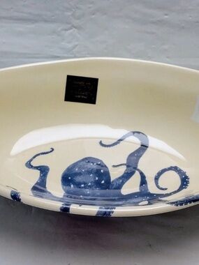 Effetti Blue Octopus Oval Serving Bowl Platter Tray Nautical Coastal Italy